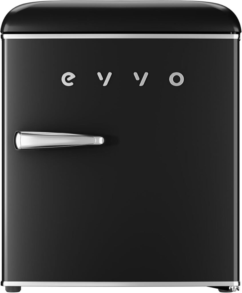 Mini nevera retro EVVO de 45 litros, silenciosa y con control de temperatura para oficina y dormitorio