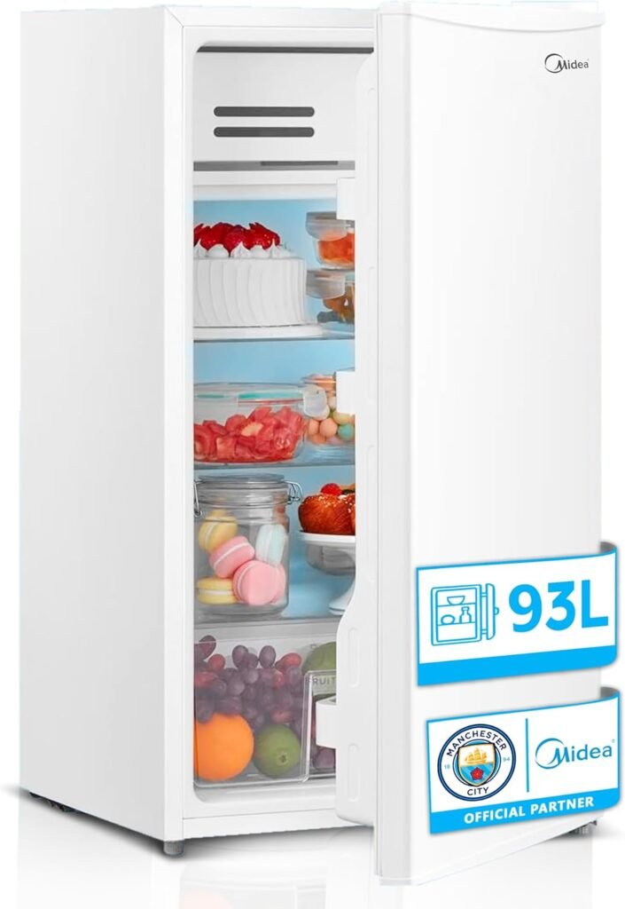 Frigorífico Midea compacto con congelador y diseño de bajo consumo, ideal para espacios pequeños