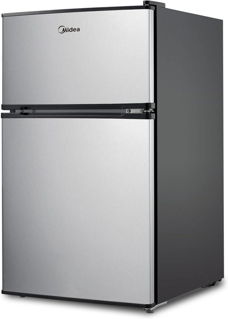 Frigorífico compacto COSTWAY WHD-113FSS1 de dos puertas en acero inoxidable para congelar y refrigerar