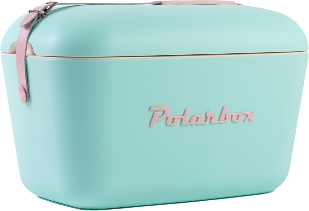 Nevera portátil retro Polarbox azul claro de 12 litros con correa de transporte