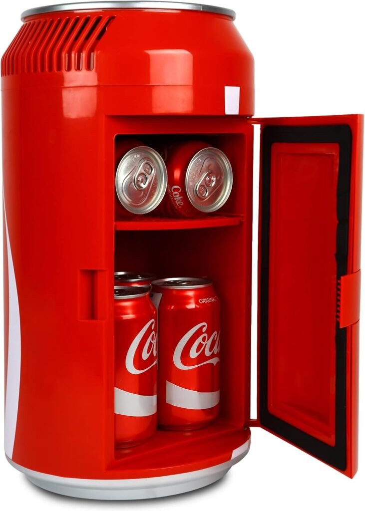 Mini refrigerador Coca-Cola de 5,4 litros en forma de lata, portátil, color rojo, para bebidas, alimentos y cosméticos