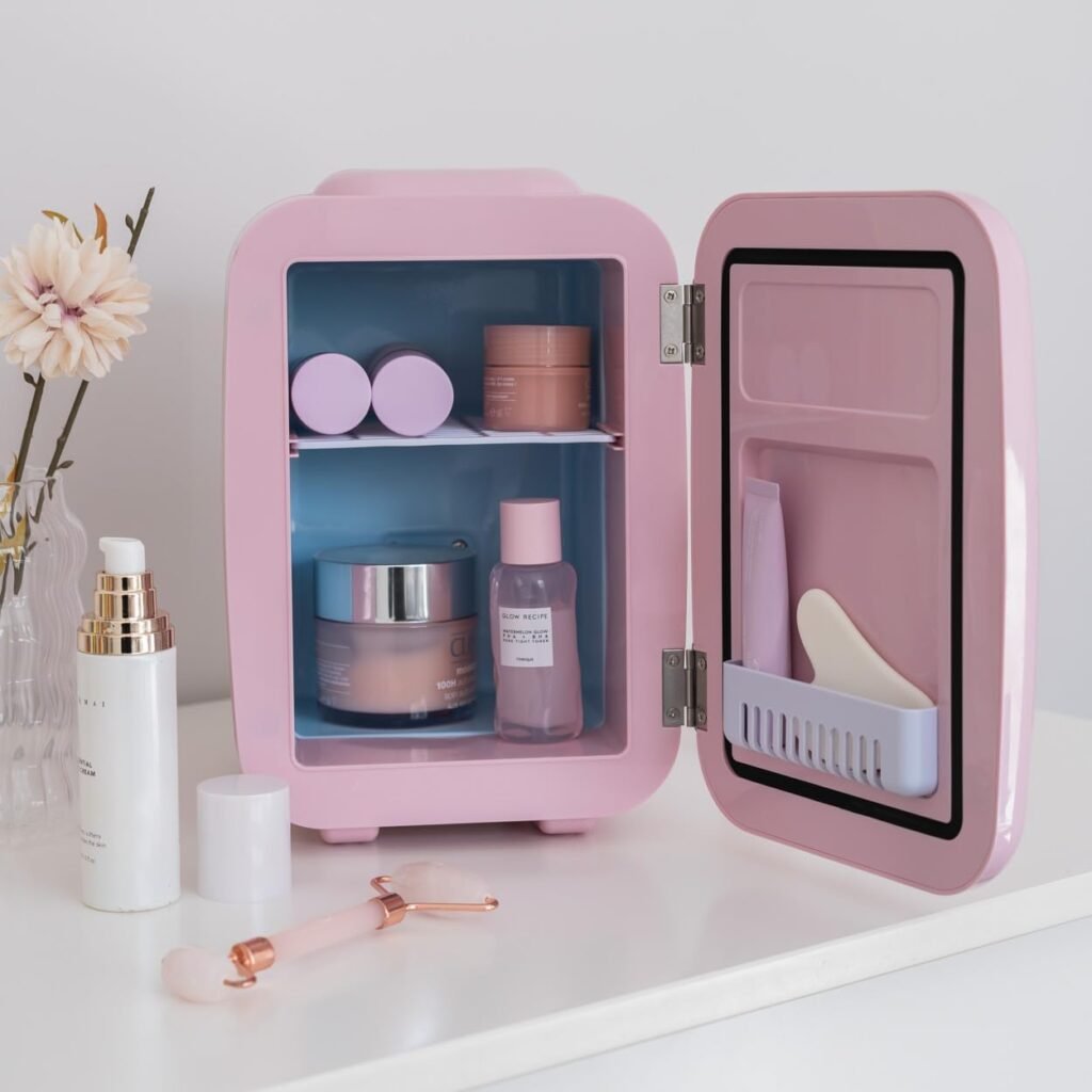 Mini nevera Flamingueo de 4 litros en color rosa con función de frío y calor, ideal para habitación y viajes